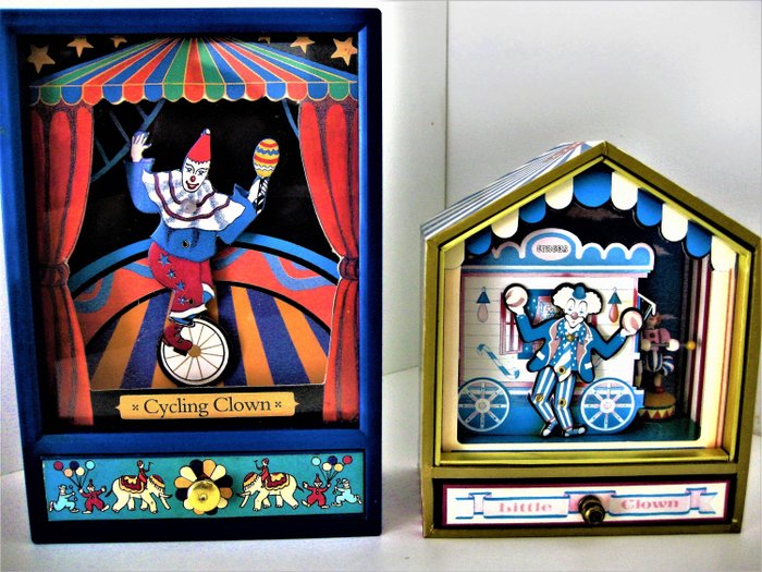 Koji Murai - Sankyo en Toyo - Zwei Spieluhren mit Clowns im Zirkus mit Bewegung (2) - Holz und Kunststoff