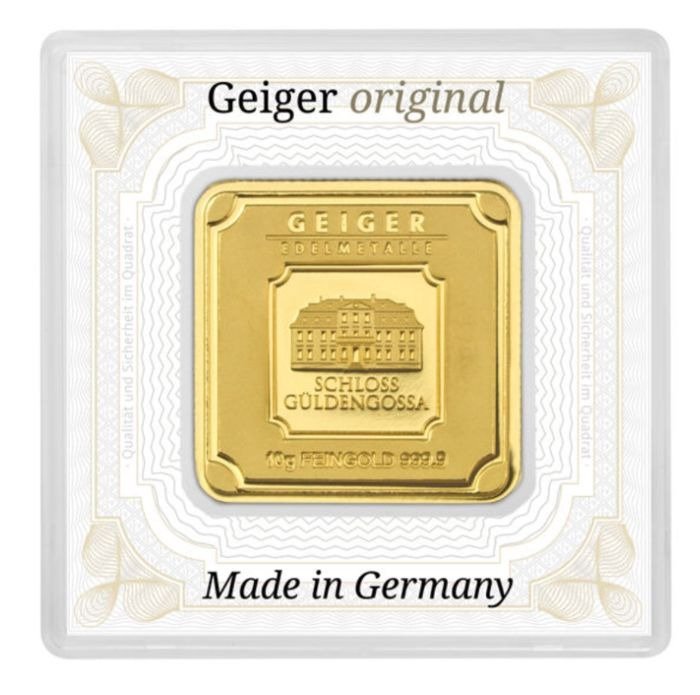 10克 - 金色 .999 - Geiger Goldbarren Gold mit Seriennummer in Box - UV Schutz - 已封口& 包括證書