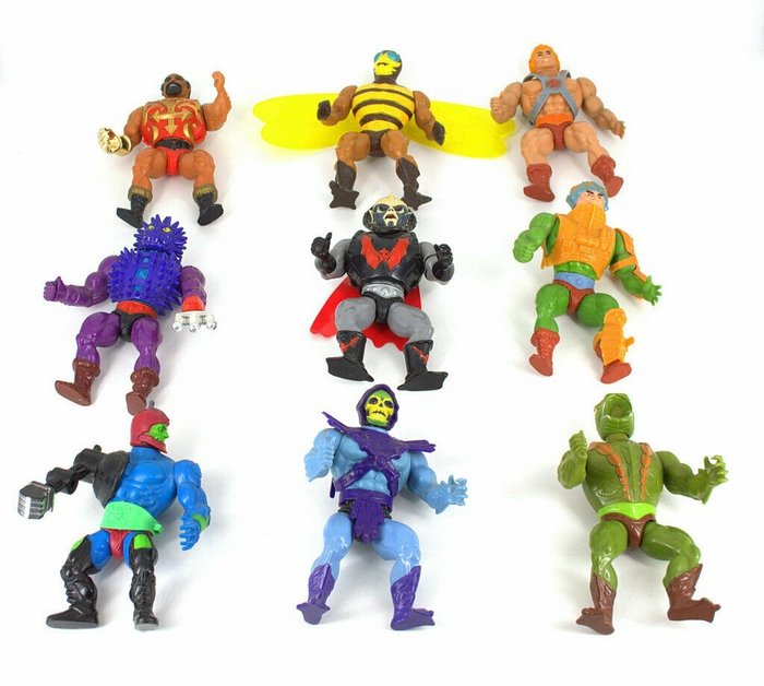 Mattel - He-man, Maeștrii Universului - 9 Personaje cu accesorii vintage - 1980-1989 - Malaezia