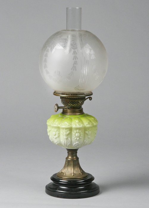 油燈 - 維多利亞時代 - 玻璃, 黃銅 - 19世紀末