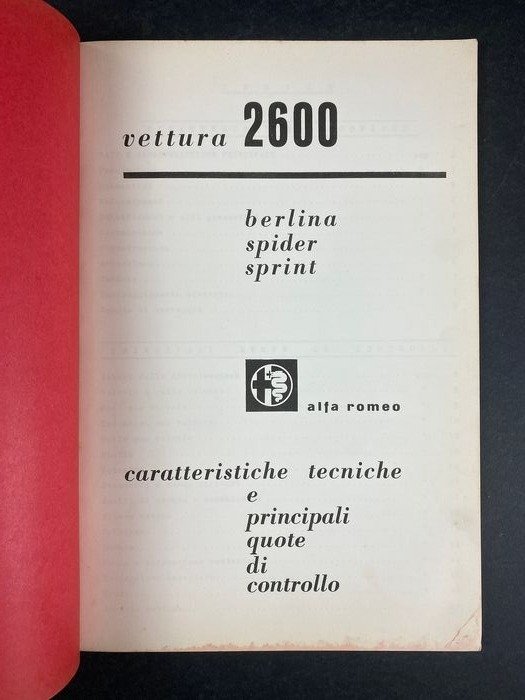 Alfa Romeo 2600 Berlina Spider Sprint mode d'emploi Manuel Livre 