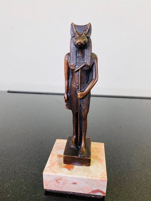 Statue en bronze de "Anubis" le dieu égyptien - Bronze, Marbre