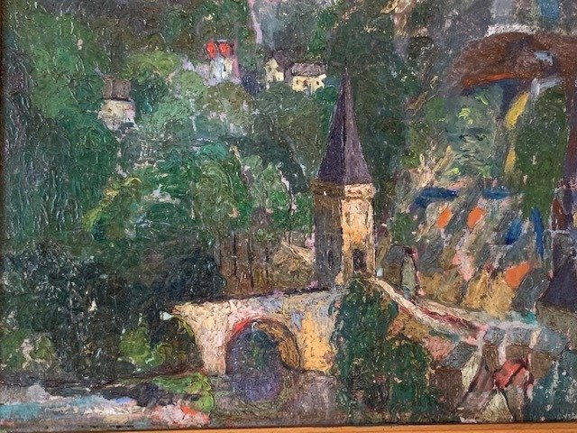 Albert Raty (1889-1970) - Paysage à l'église près du pont