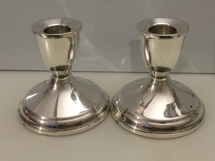 Vintage weighted American Duchin Creation Sterling silver pair of candle holders (2) - Silver - U S A - C1940