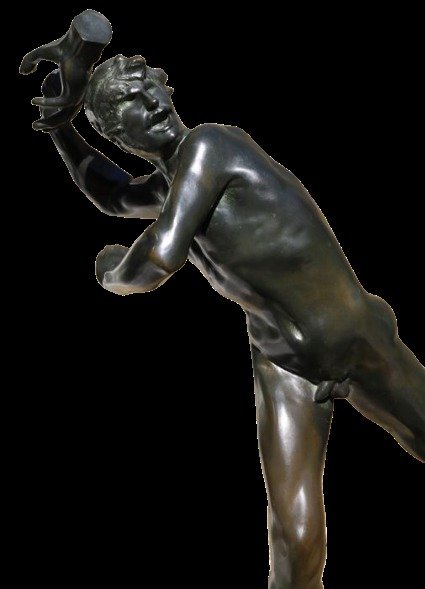 Jef Lambeaux (1852 – 1908) – Beeld, Groot beeld naakte Silvius Brabo – 110 cm – Brons – Tweede helft 19e eeuw