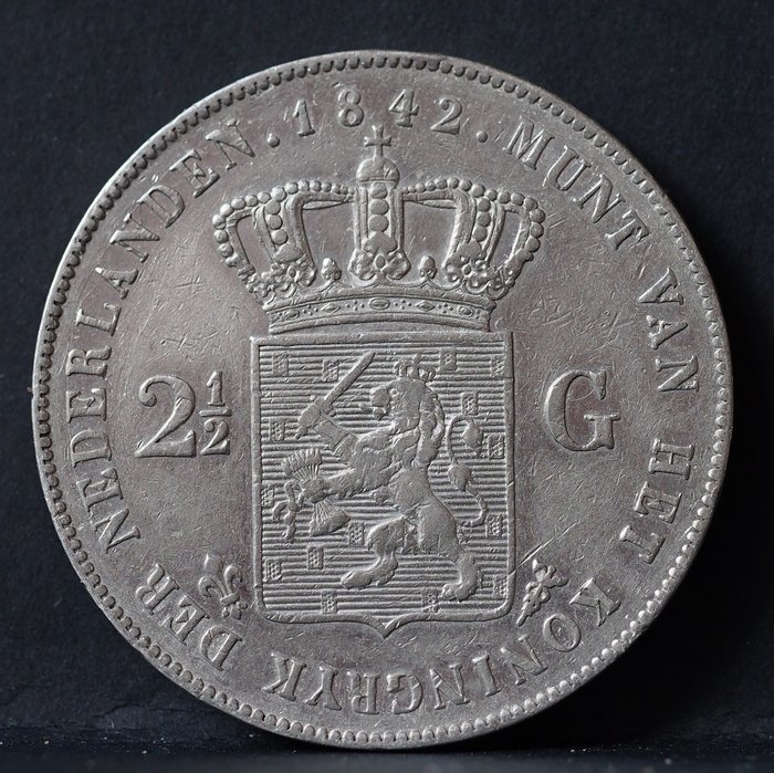 荷蘭 - 2½ Gulden of  Rijksdaalder 1842 Willem II - 銀