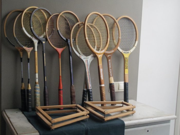 老式木制网球拍羽毛球拍 (11) - 木