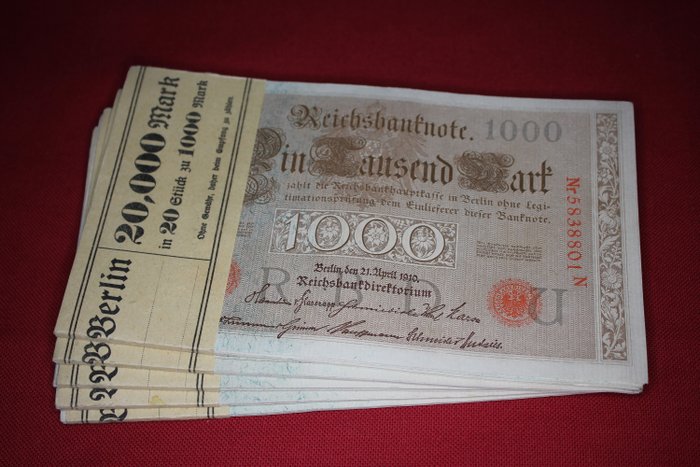Alemanha - 100 x 1000 Mark 1910 - 5 original bundles