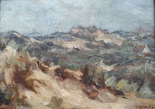 F. Eyskens ( 1882-1968) – Impressionistisch Nederlands duinlandschap met boerderijtje