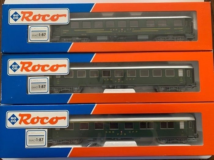 Roco H0 - 44877/44878/44880 - Carruagem de passageiros - 1ª classe / 2ª classe / Restauração - SBB-CFF