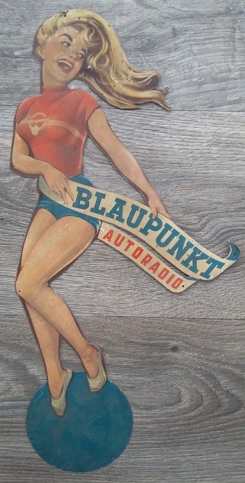 Blaupunkt - Signe publicitaire bouclier PIN UP fille pinup fille - Mancave Shop Autoradio Auto Radio - Métal, peut