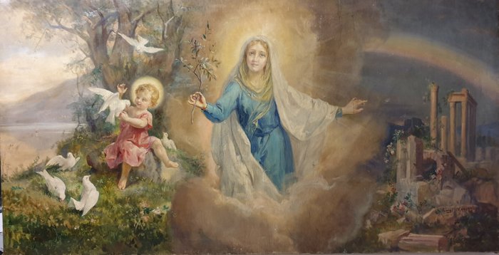 Luigi Morgari 1857-1935 - Madonna con putti in paesaggio