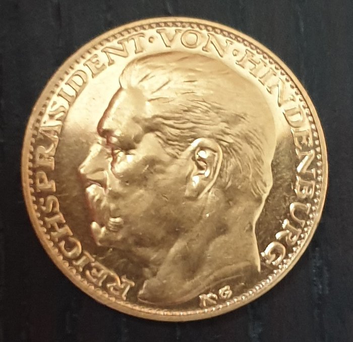 德國 - 20 Mark Medal Paul Von Hindenburg 1928 - 金色