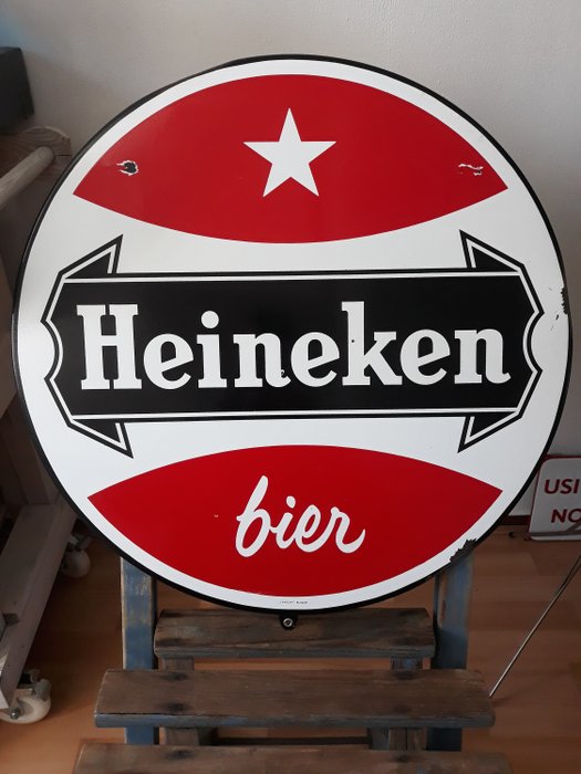 Groot Heineken reclamebord, Langcat Bussum, 1950 – Reclamebord – Emaille