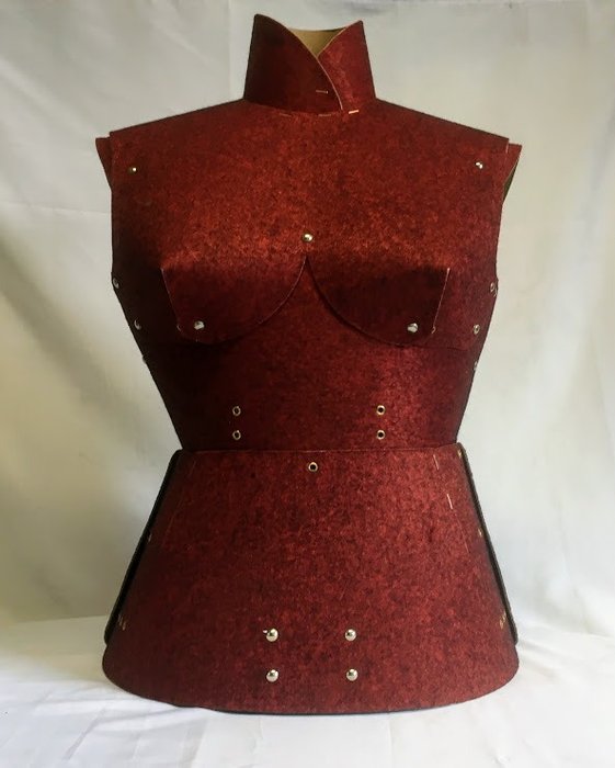 Old cardboard sewing mannequin dressed in wine-colored felt - 1940 - France (1) - Cardboard - fabric - Metal