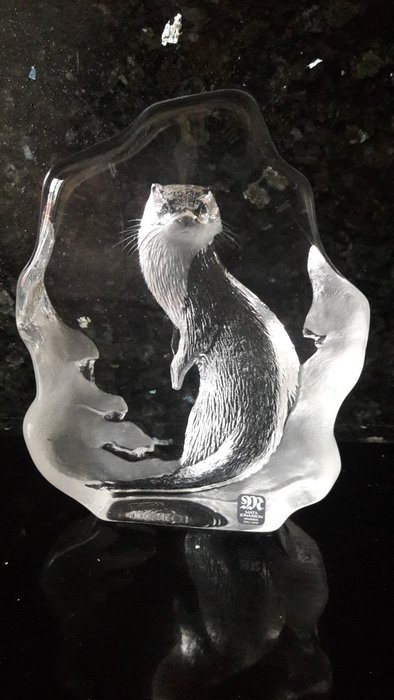 Mats Jonasson - Wildlife krystall skulptur : oter signert - Krystall