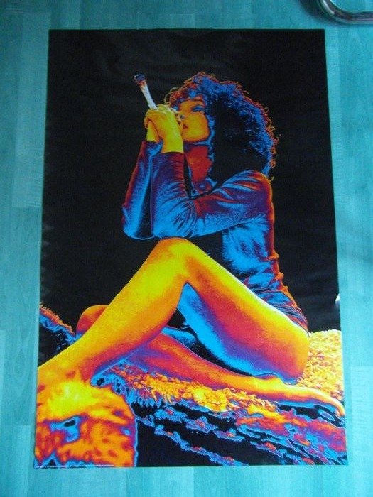 onbekend – Psychedelic Black light poster,Girl with joint – 1971 – Jaren 1970