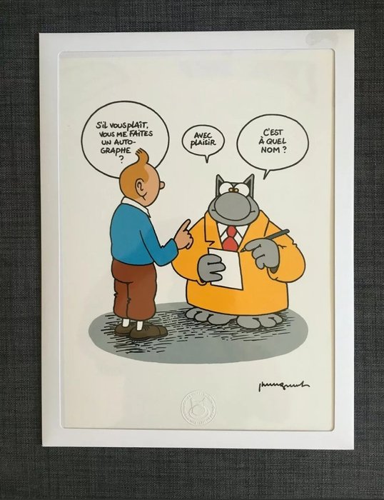 Preview of the first image of Hommage à Hergé - Sérigraphie Tintin autographe - C'est à quel nom ? - (2018).