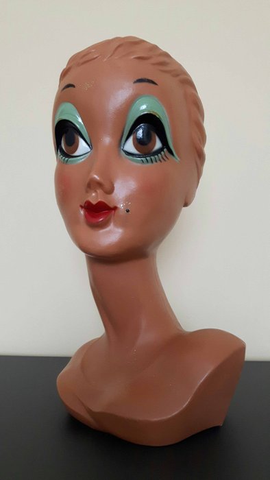 Vintage Twiggy display mannequin display / hoved / buste - Art Deco - plast / plast