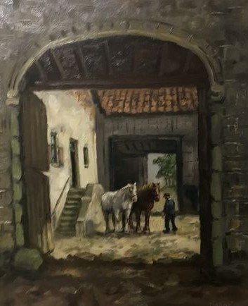 W J M Enneking / Range (1933) – Boerenhoeve meteen Boer met Paarden