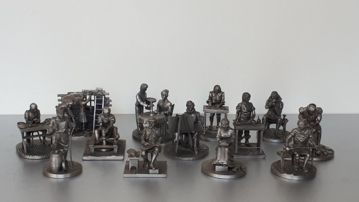 Franklin Mint - Miniatúrák, 11 ón kézműves figura készlet - Ónötvözet/ón