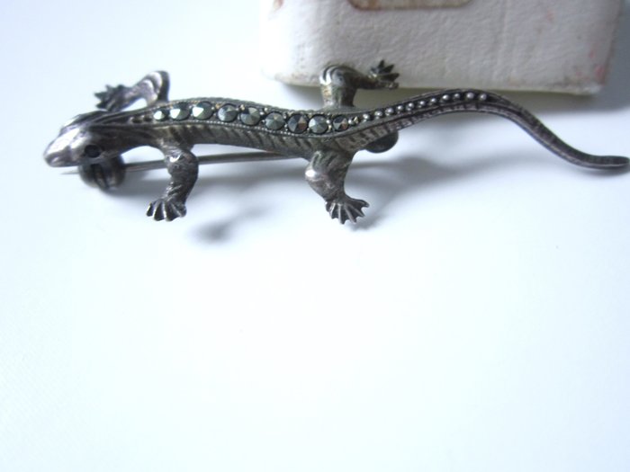 Vintage - Broche de lagarto con marcasitas de plata 835