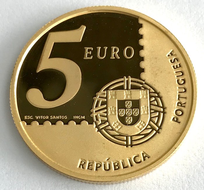 Portugal. 5 Euro 2003 - 150. Jubiläum erste portugiesische Briefmarke