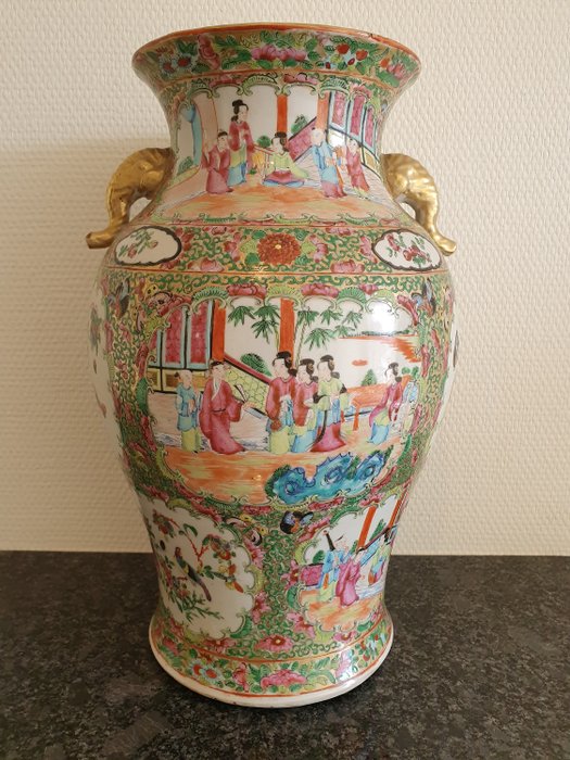 Antique Canton famille rose vase circa 1950s unused 