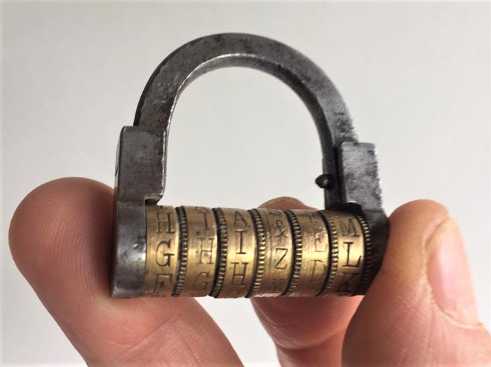小密碼鎖-3.8厘米-RARE-意大利 - 鐵 - 黃銅 - 19世紀