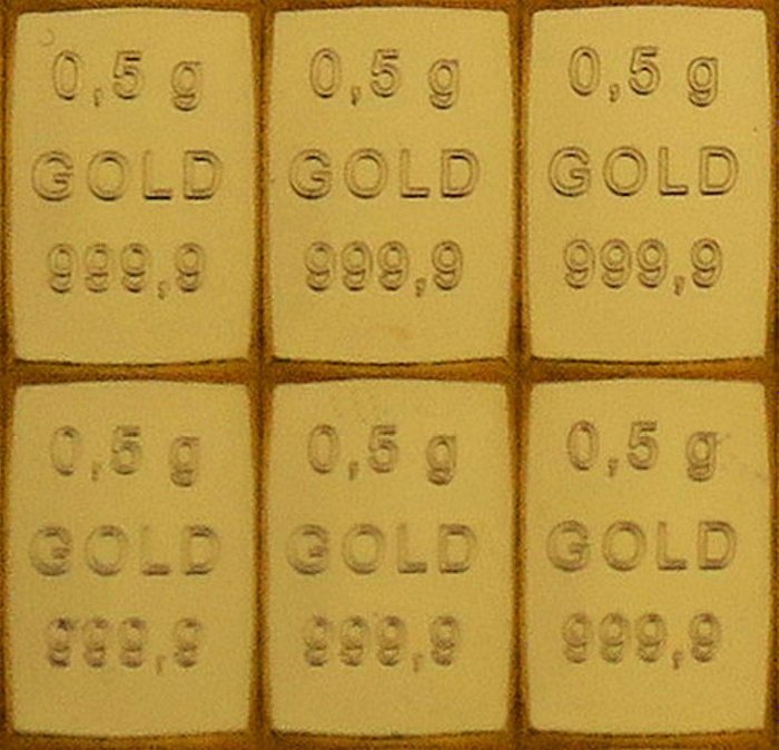 3 grams (6 x 0,5 Grams) - 金色 .999 - 瑞士Valcambi - 鬆動的