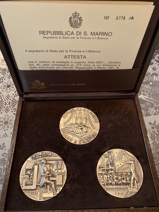 圣玛利诺 - Trittico di medaglie dedicate a musicisti 1981 - 银