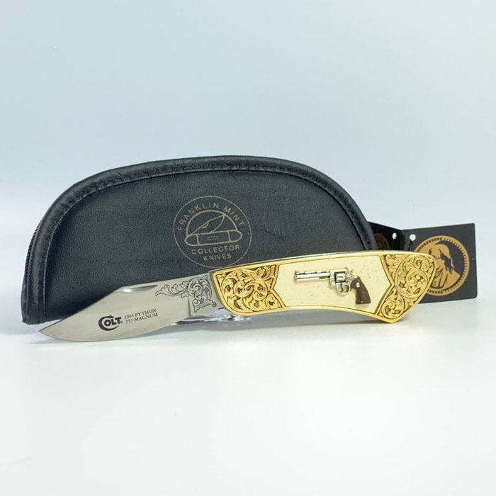 Franklin Mint - Cuchillo de coleccionista - Colección Colt - Python .357 Magnum de 1955 - .999 (24 qt) oro, Acero (inoxidable), Madera, Metal, cuero