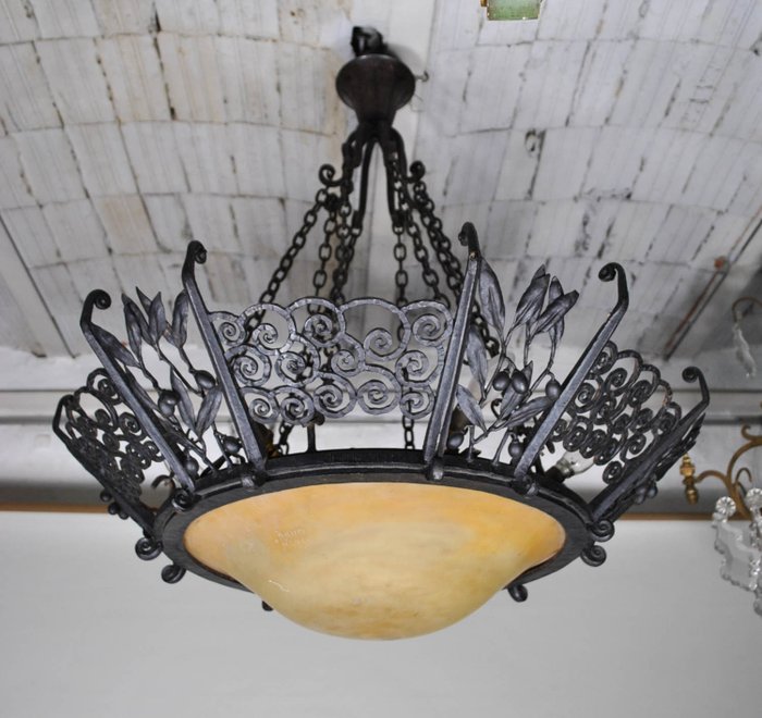 Daum Nancy Daum Art Deco chandelier wrought iron