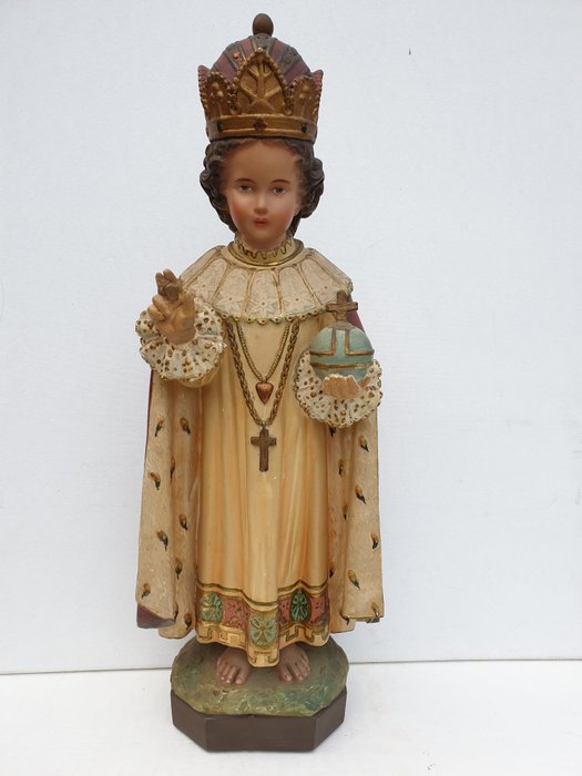 praag - Bellissima grande statua di Gesù Bambino di Praga alta 87 cm (1) - Gesso