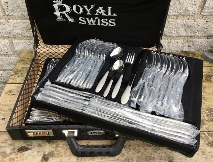 Royal Swiss - 72-teiliges Besteck für 12 Personen im Luxuskoffer - (Aus Meisterhand Chromstahl) - 18/10 Chromstahl