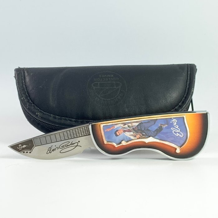 Franklin Mint - Gyűjtői kés - Elvis Presley Presley gitár kés - .925 silver, Acél (rozsdamentes), Fa, Fém, bőr