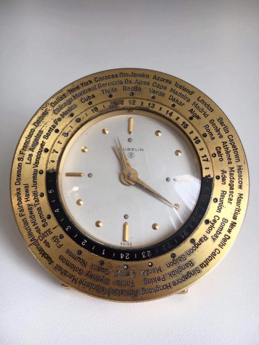 Gübelin Szwajcarski zegar stołowy kalendarz biurkowy 8 dni. - Eduard Jakob Gübelin - Mosiądz - połowa XX wieku