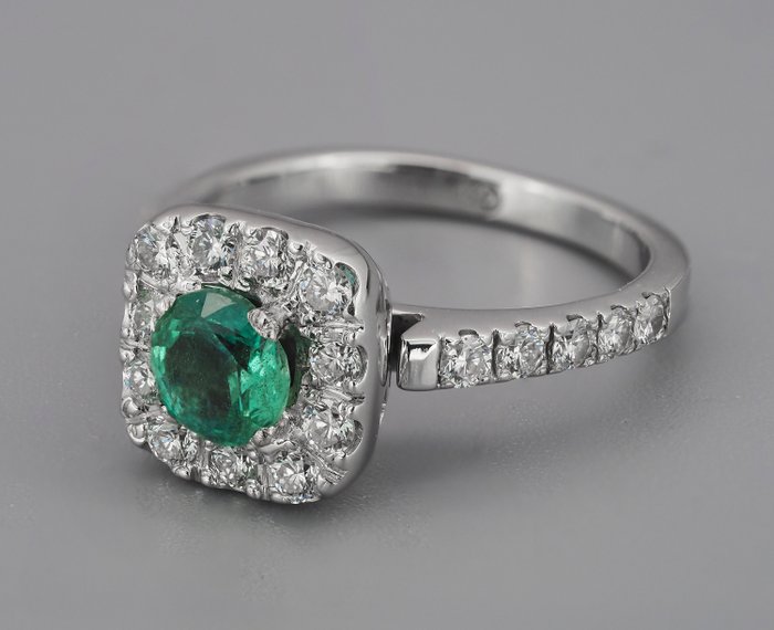 18 kt. Gold, White gold - Ring Emerald - Diamonds - Catawiki