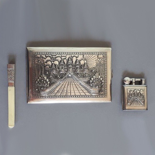 MYON 201 - 带银座，银烟盒和烟嘴的汽油打火机