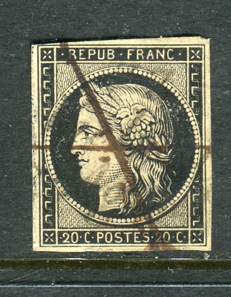 Frankrijk 1849 - Rare No. 3, postmarked with fountain pen in cursive, 77 Vielmur-sur-Tarn, signed Calves.