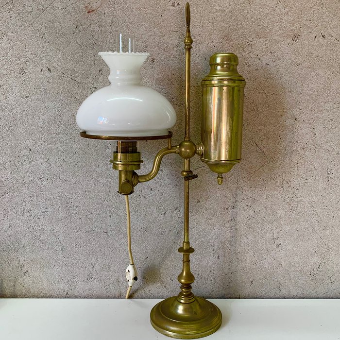 Antike Öltischlampe (Studentenlampe) - Glas, Messing
