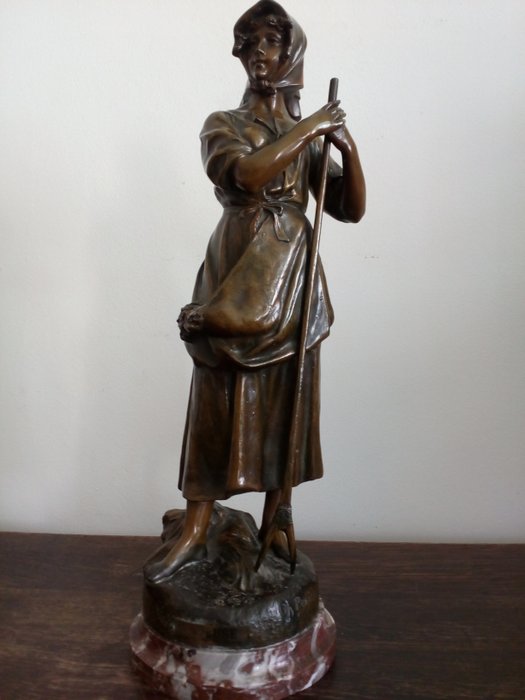 Charles Theodore Perron (1862-1934) - 雕像, “攤草機” (1) - Realist - 銅綠青銅 - 約。1900年