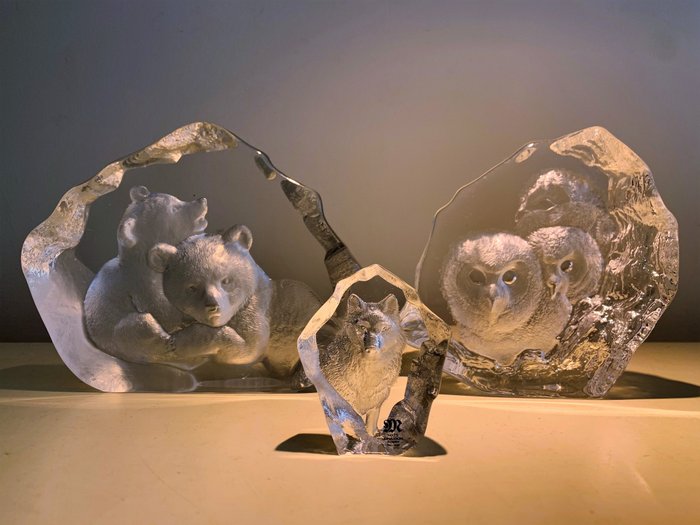 Mats Jonasson - Maleras - Cristal de holograma escandinavo con búho, lobo y oso (3) - Cristal