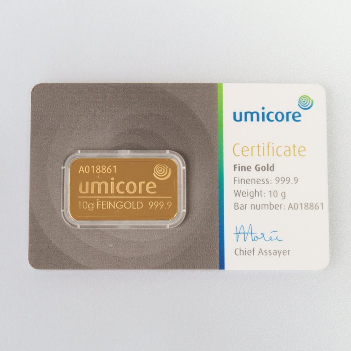10 gram - Gull .999 - Umicore - Forseglet og med sertifikat