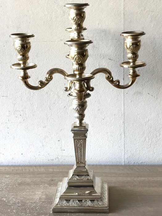 大写，超重的银色五臂烛台 - 银 - D.Aubert Den Haag/Schoonhoven - 荷兰 - 20世纪中期