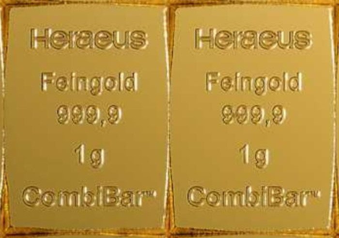 2 x 1 Gramm - Oro .999 - Heraeus CombiBar LBMA zertifiziert - sciolto