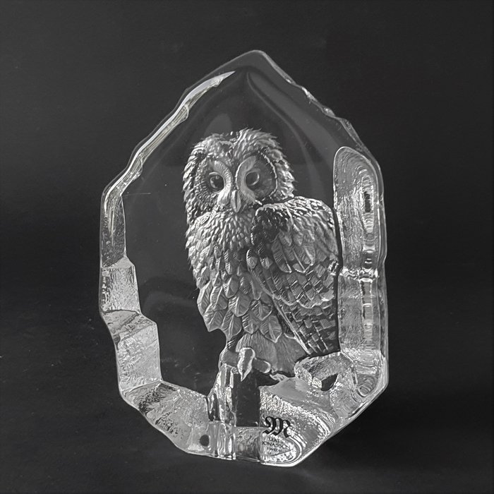 Mats Jonasson - Målerås - Masiva escultura de vidrio búho - Firmado - Cristal