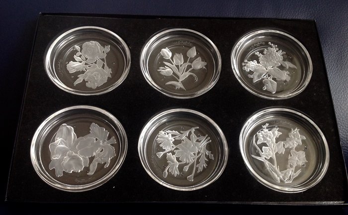 Val Saint Lambert  - 6 pires porta-copos em caixa de flores (7) - Cristal