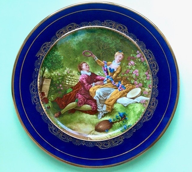 Fragonard - Limoges - Prato decorativo grande com cena pastoral - Porcelana