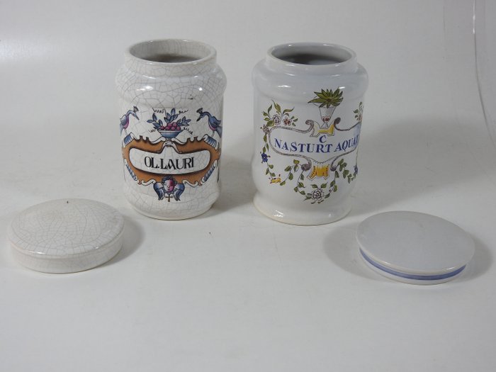 Herr Fayence porseleinfabrik & Clin Midy - Pots de pharmacie (2) - Art déco - Porcelaine